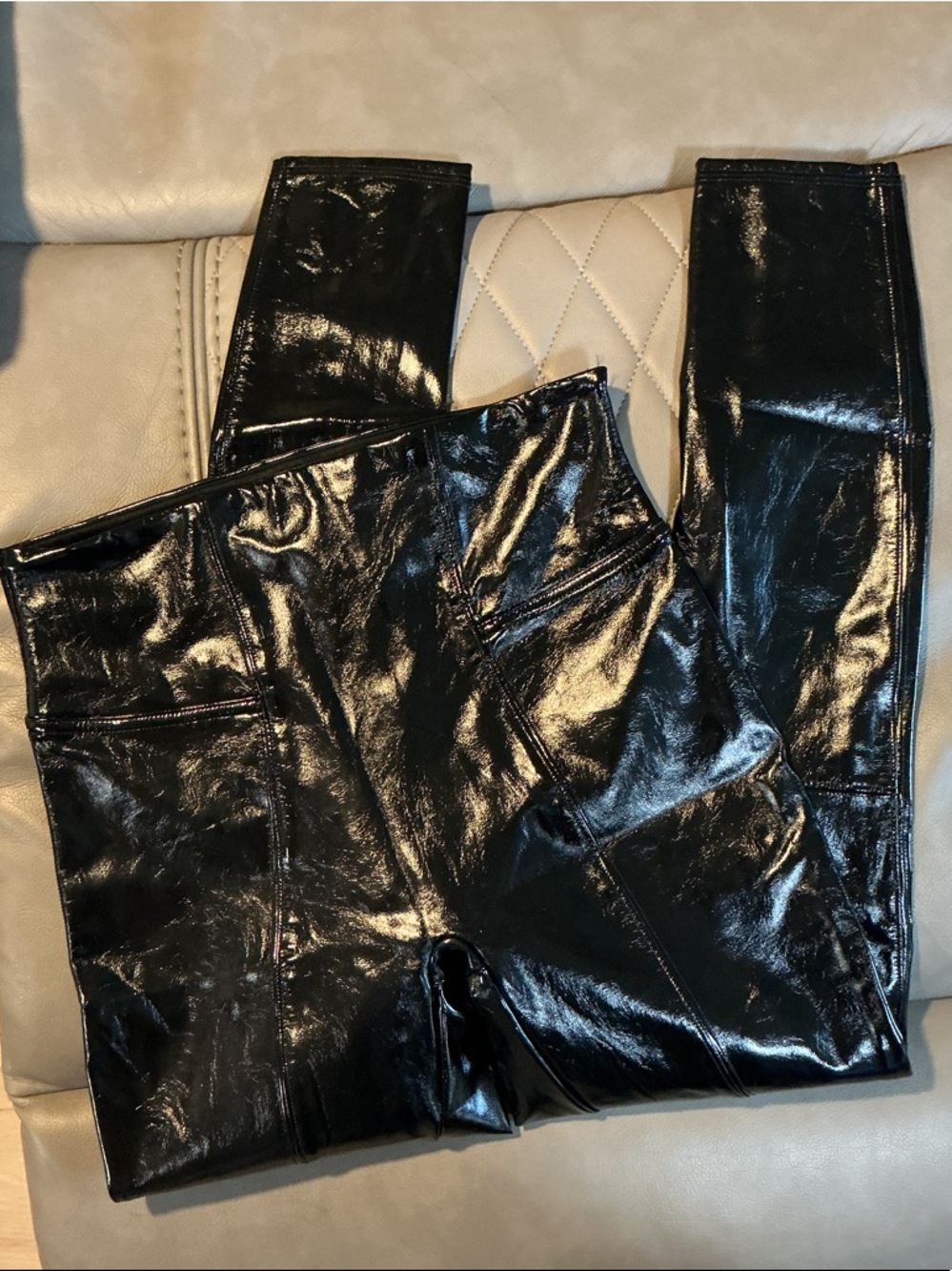 SPANX Black Shiny Faux-Leather Leggings